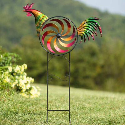 Shirem Iridescent Rooster Wind Spinner Garden Decor